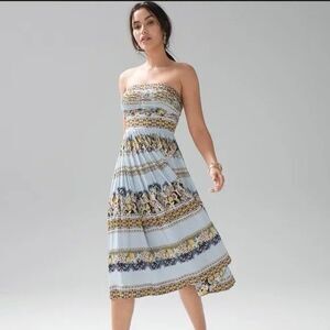 White House Black Market WHBM Womens 6 Italian Tile Print Blue Dress Fit n Flare
